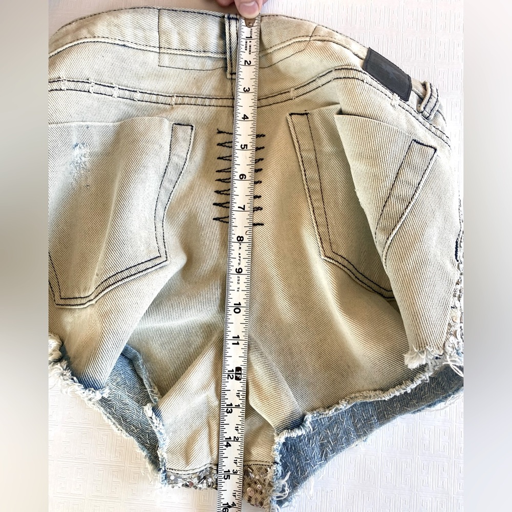 One Teaspoon Blue Jean Shorts with Sparkling Accents - Picture 11 of 15